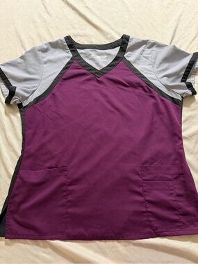 Grey’s Anatomy by Barco Active Colorblock Scrub Top XL Purple Gray Black